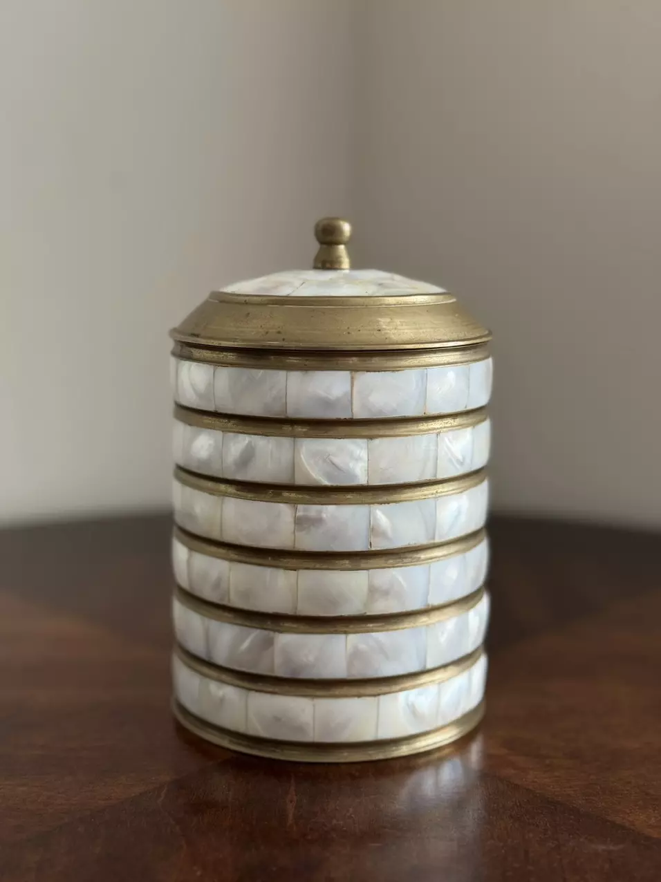 plant/Vintage brass/Mother of Pearl lidded canister-0