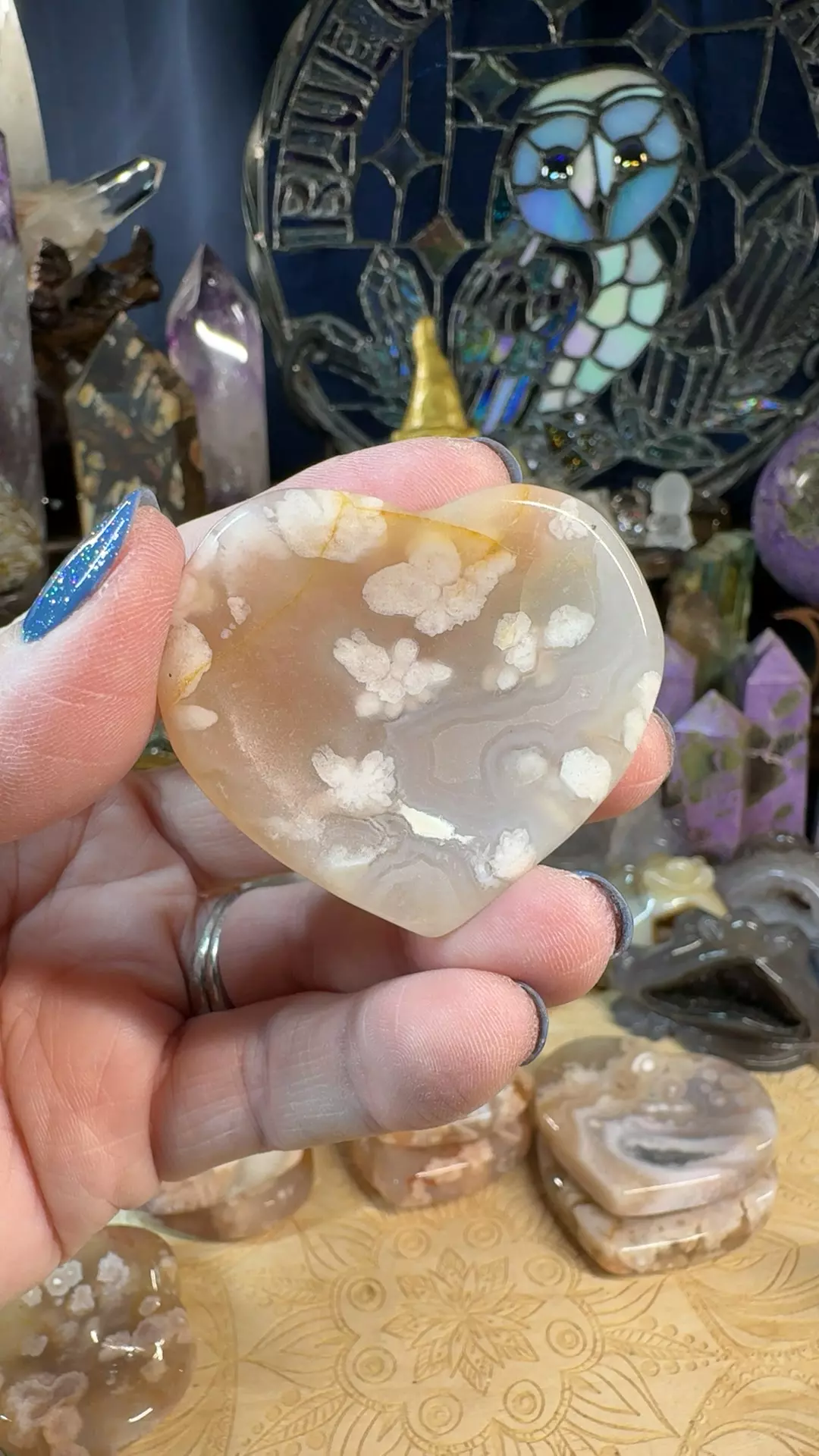 plant/Flower Agate Heart Bowl 10H-0