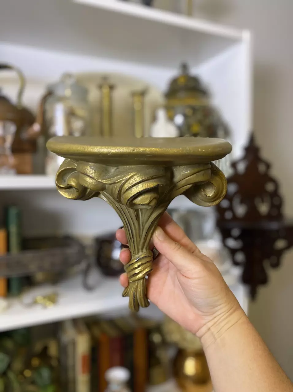 plant/single gold painted wood sconce shelf-0