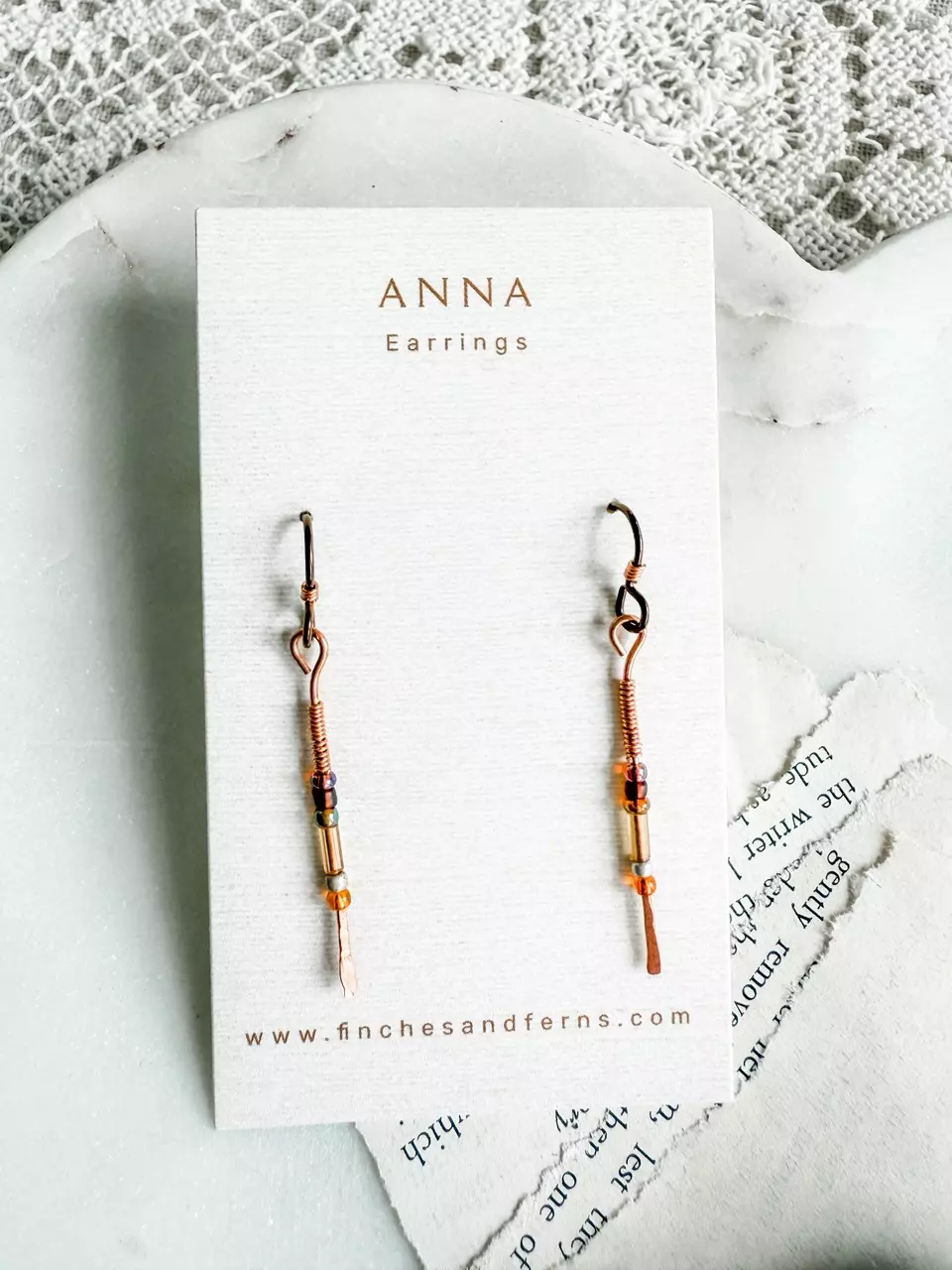 plant/Amber seed bead copper earring-0