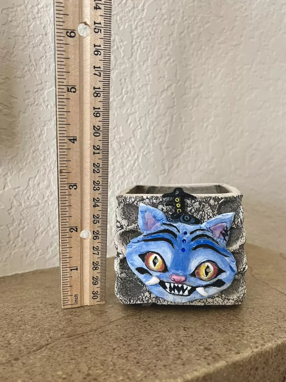 plant/Derpy and bird clay gem pot hand painted by Ashley-1