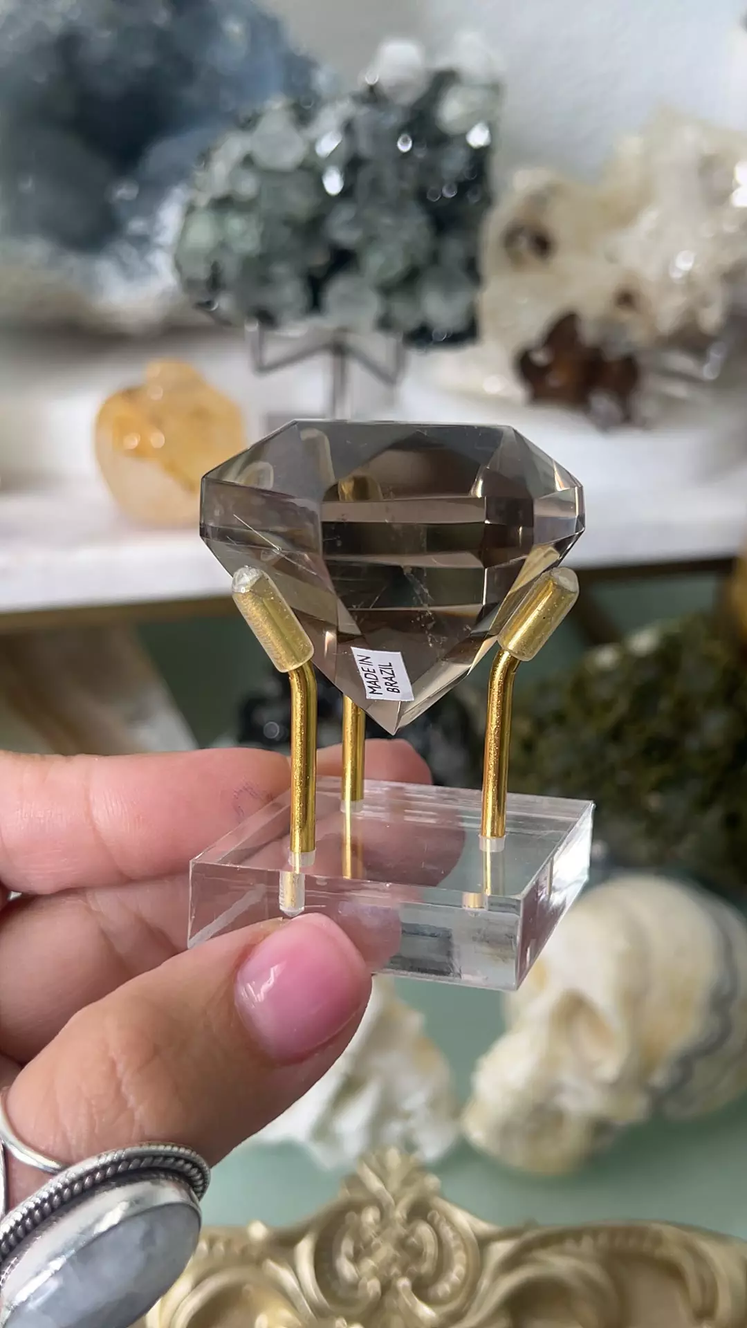 plant/Smoky Quartz Diamond w Golden Rutile on stand-0