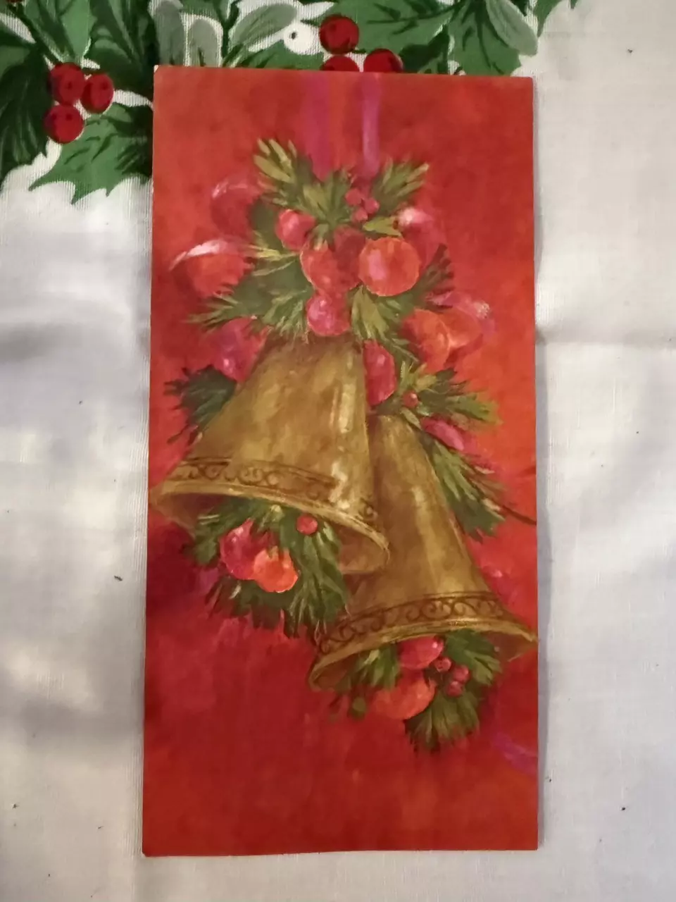 plant/Vtg Christmas Card Red Bells-0