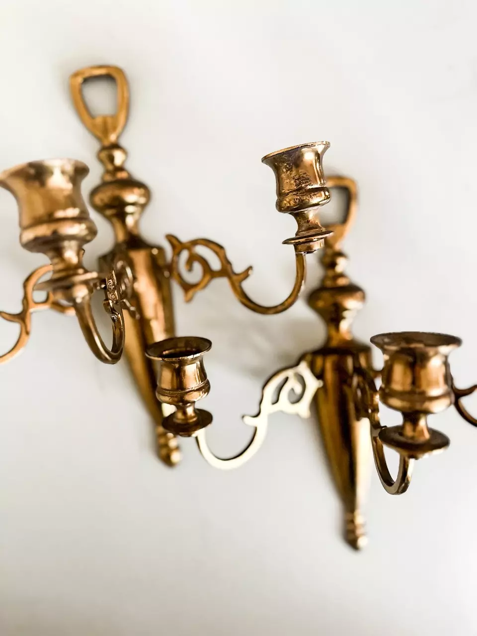 plant/Vintage 3 arm brass candelabra wall sconce-0