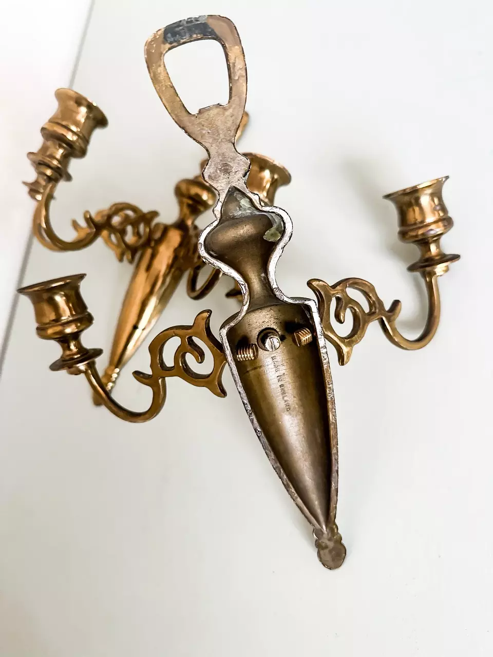 plant/Vintage 3 arm brass candelabra wall sconce-1