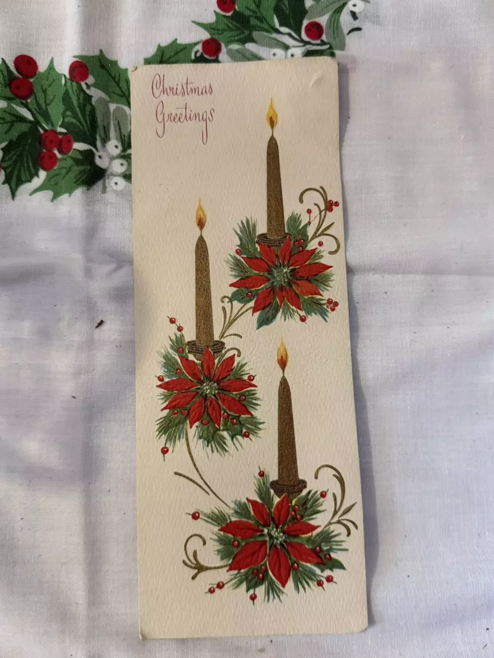 plant/Vtg Christmas Card 3 Candles SOME WEAR-0