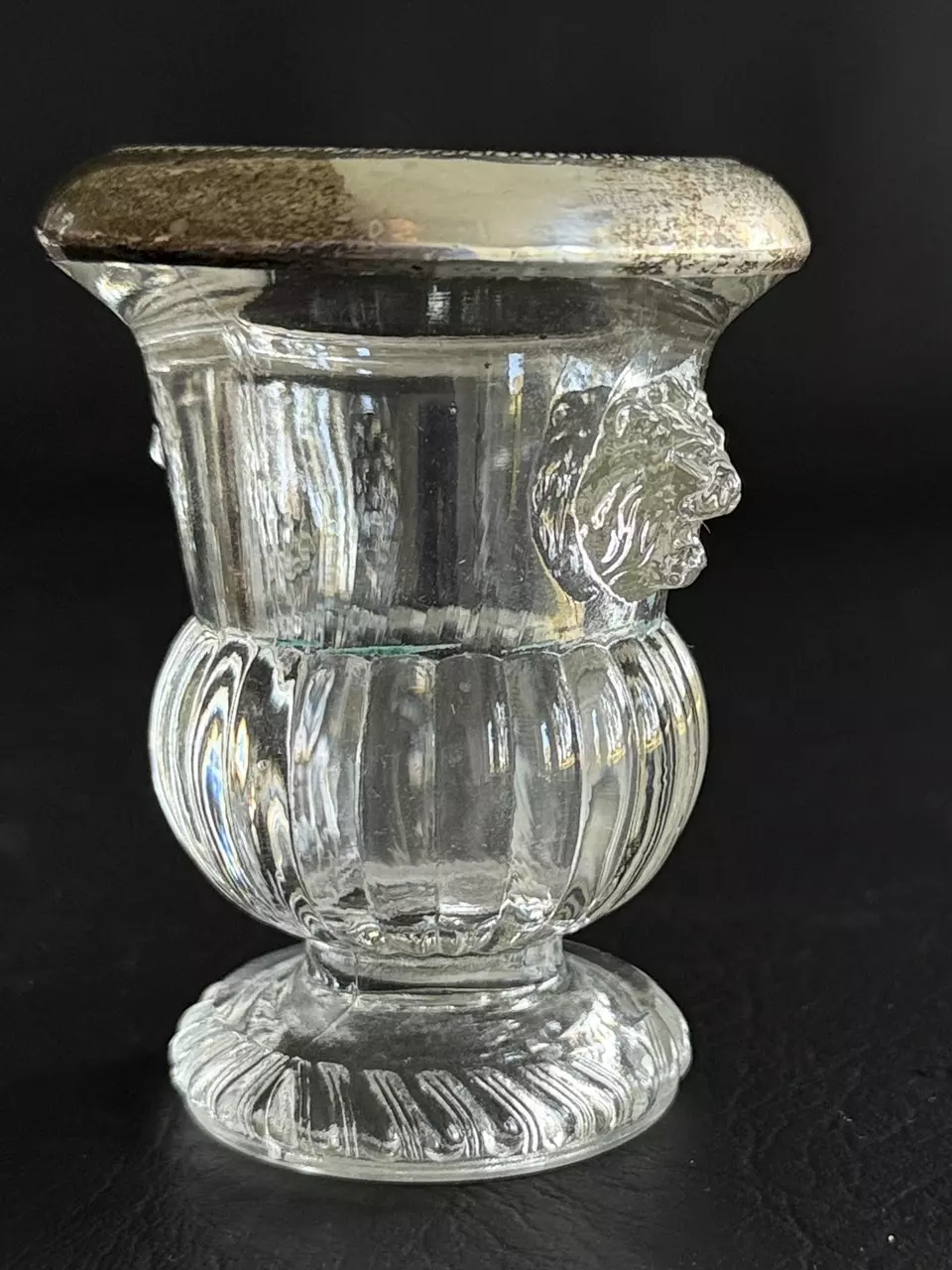 plant/Glass Matchstick/Toothpick Holder with Silverplate Rim & Lion Detail-1