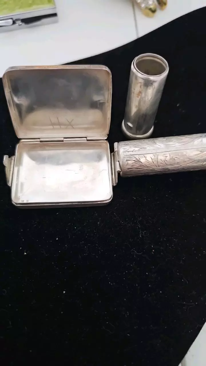 plant/Sterling Silver Powder lipstick compact-2