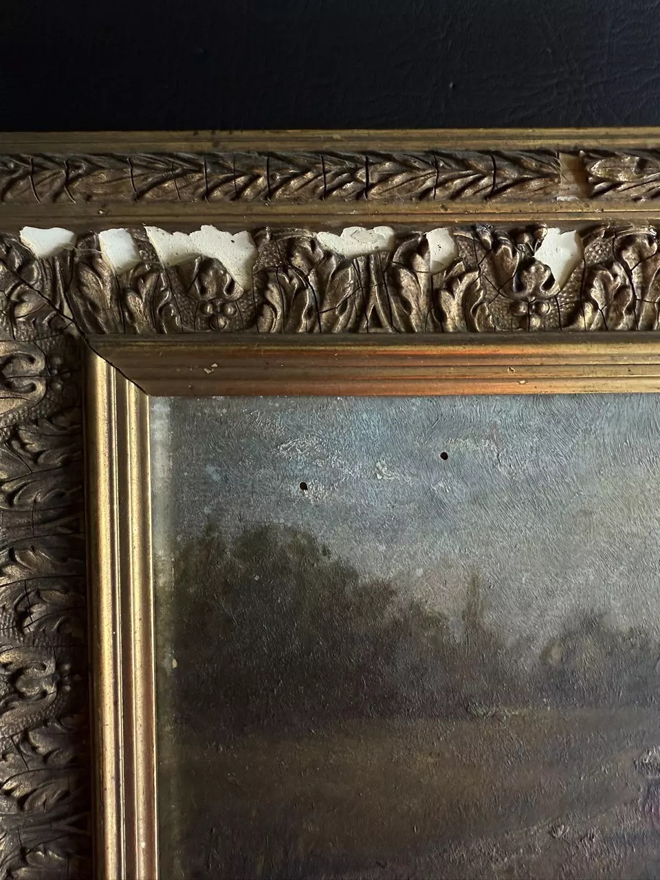 plant/Antique Oil Painting on Board-5