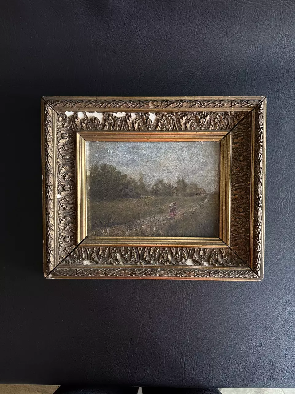 plant/Antique Oil Painting on Board-0