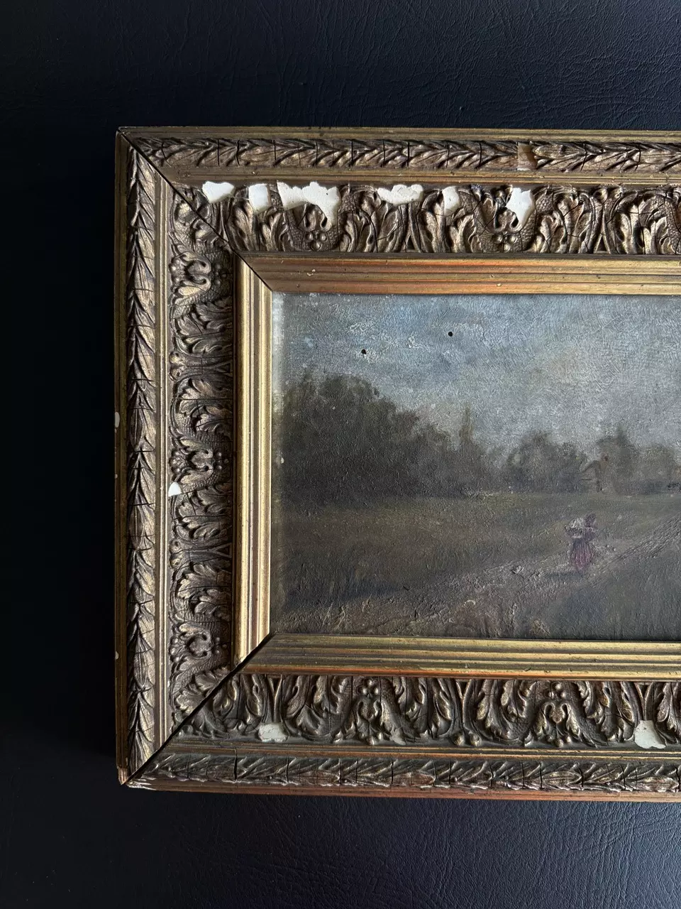 plant/Antique Oil Painting on Board-1