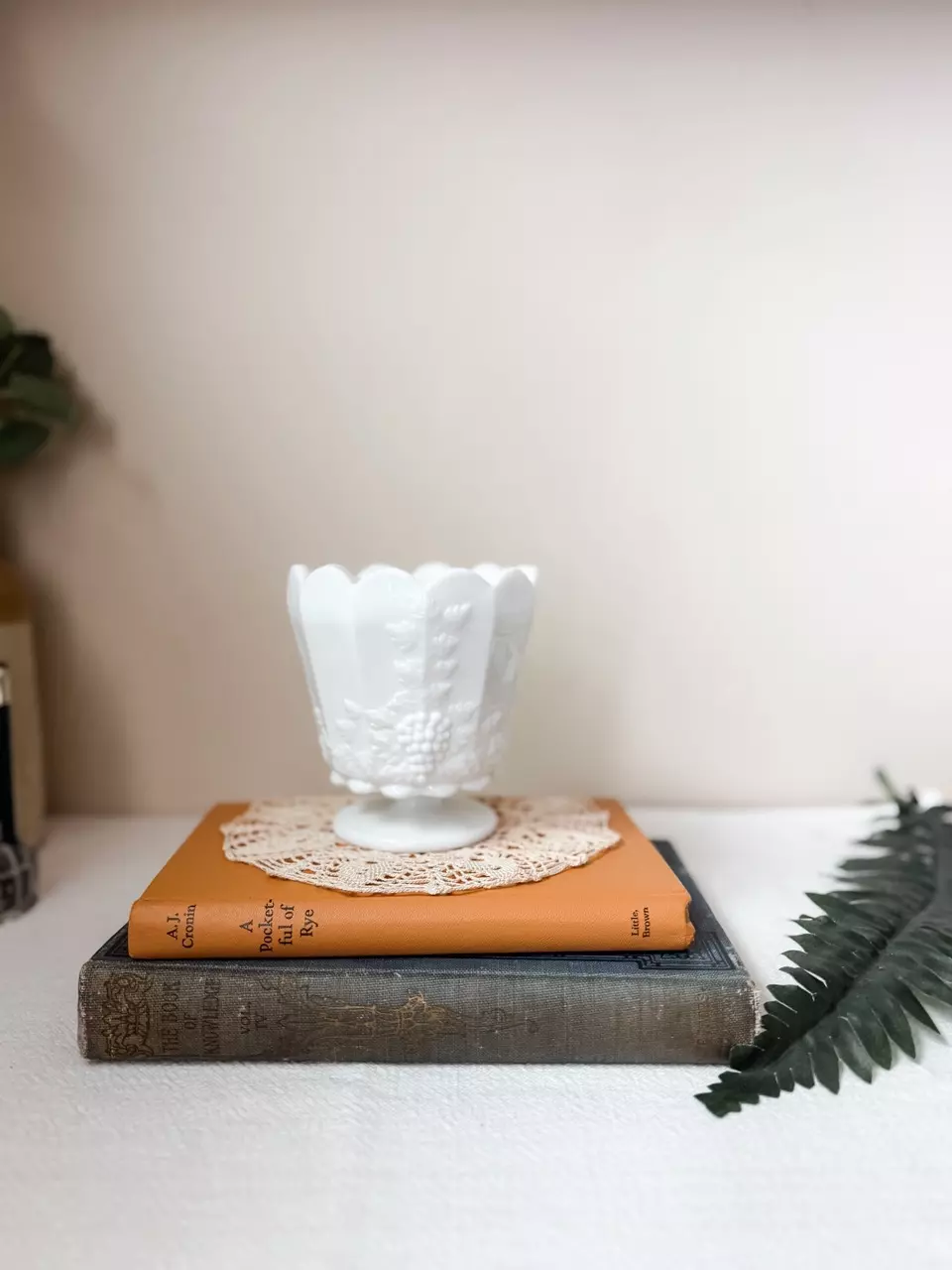 plant/vintage Westmoreland Paneled Grape milk glass footed cupped jardinière/planter-0