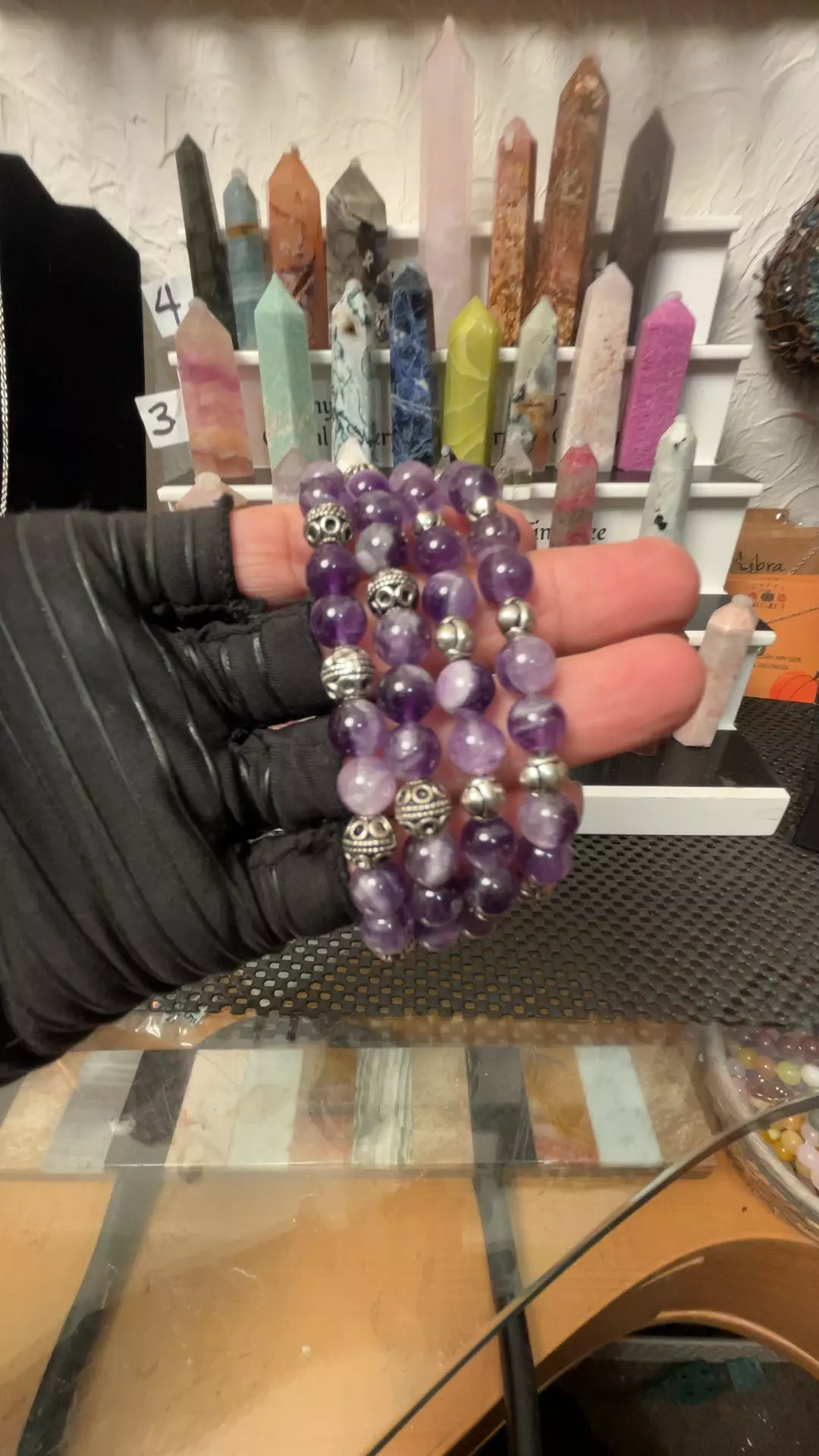 plant/Custom-made amethyst bracelets with silver beads-0
