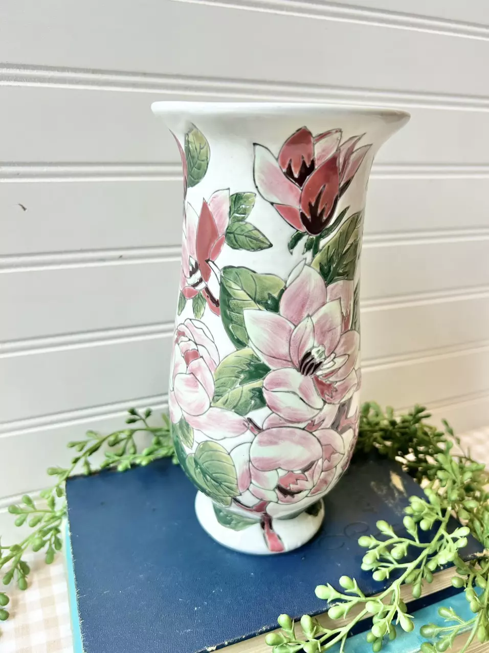plant/hand painted, stamped vase-0