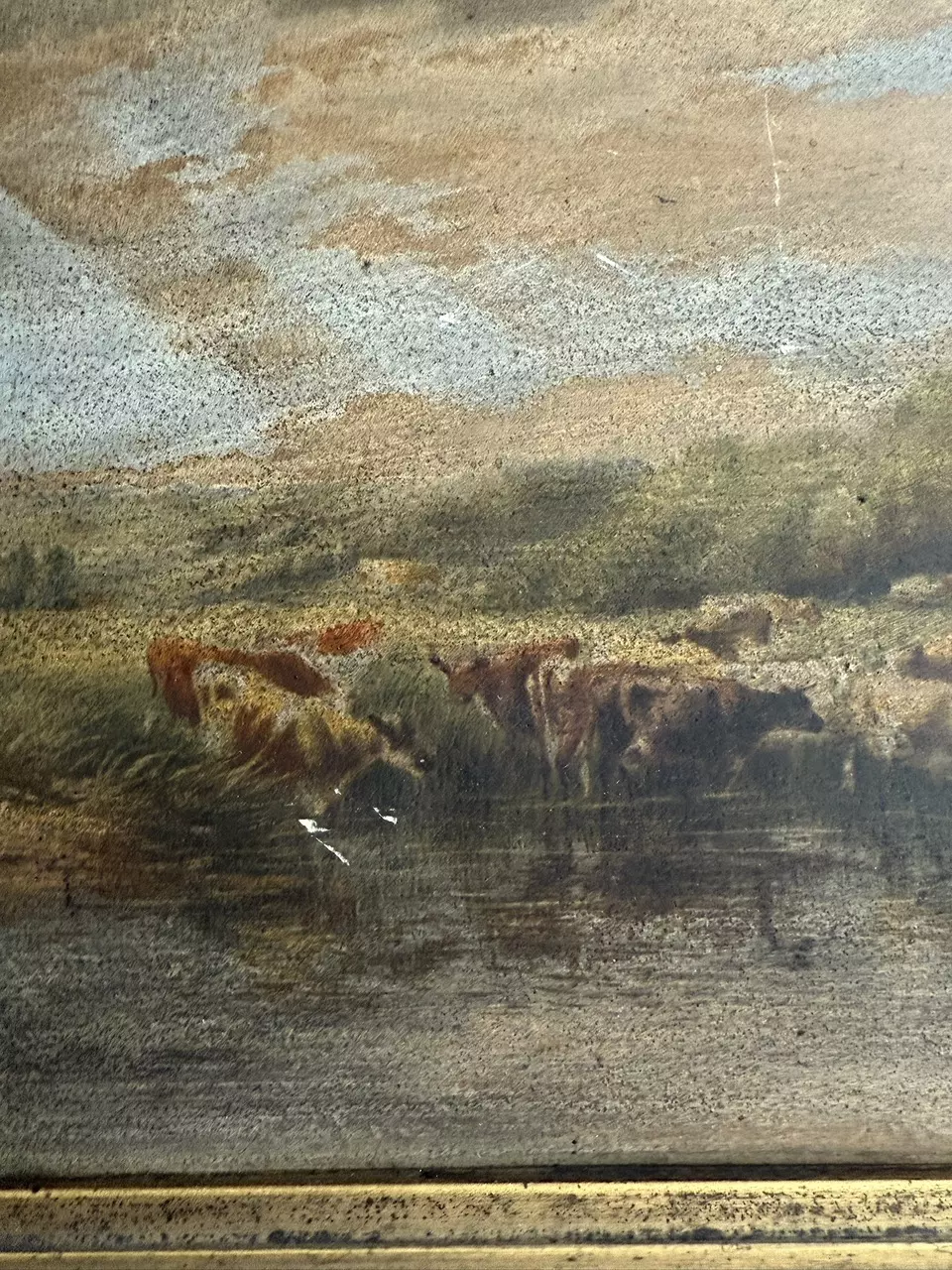 plant/Antique Framed Painting of Cows-5