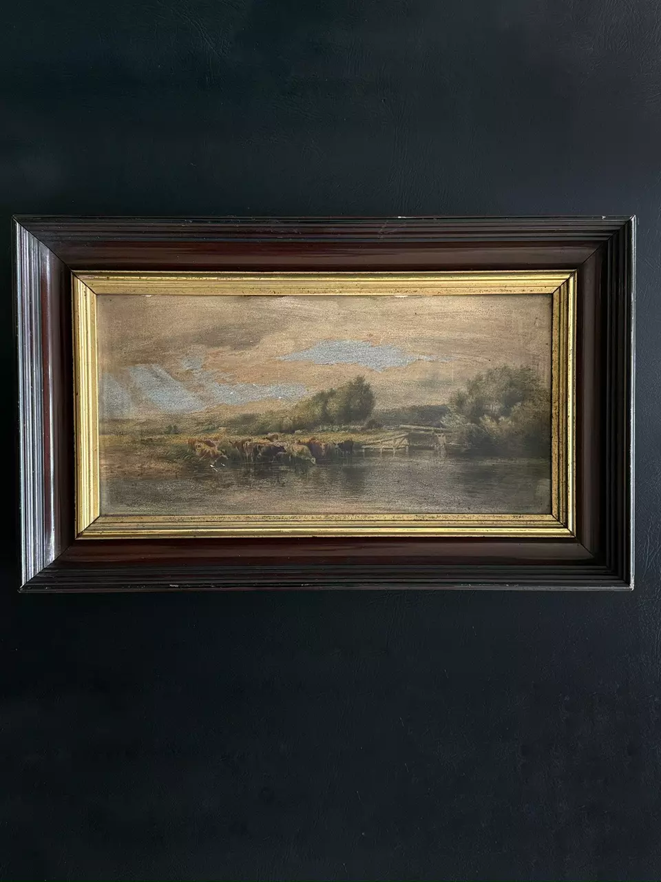plant/Antique Framed Painting of Cows-0