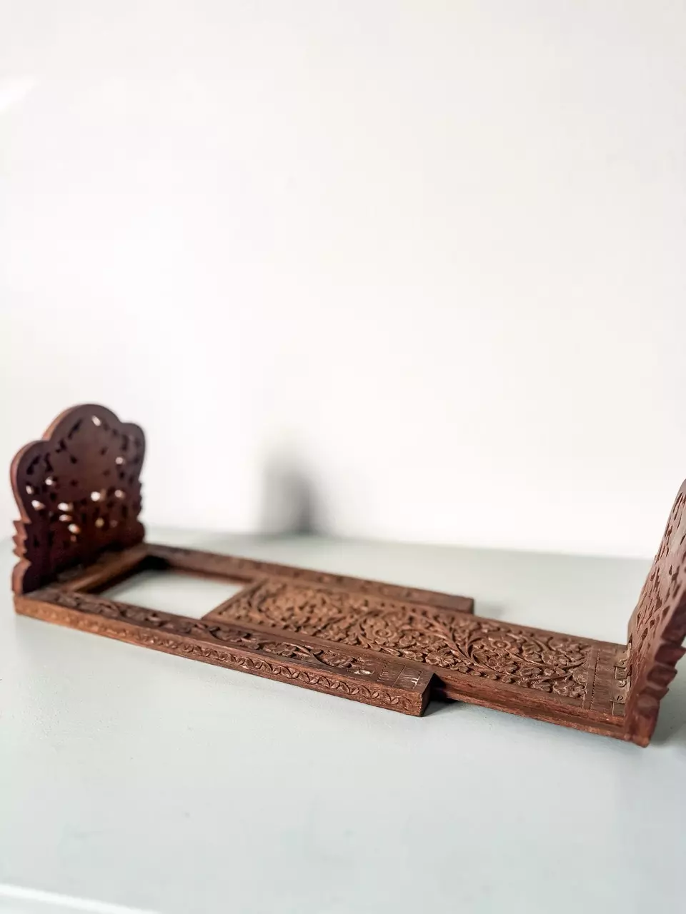 plant/Vintage carved wood expandable bookend-3