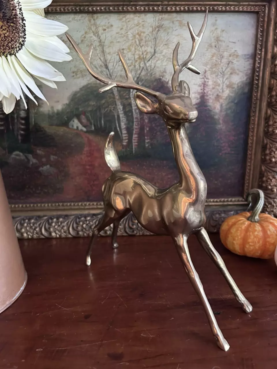 plant/Large Brass Unique Leaning Stag-0