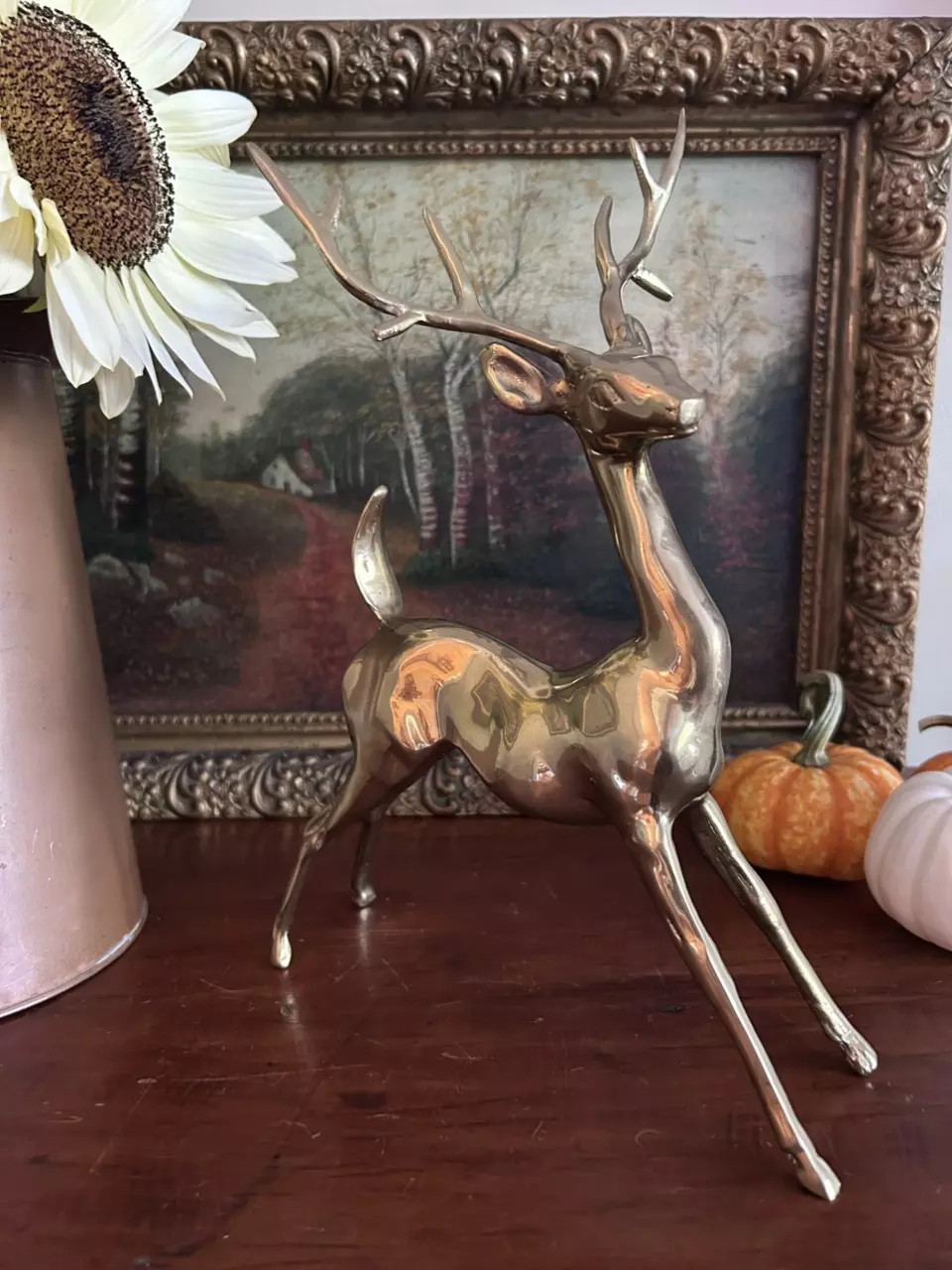 plant/Large Brass Unique Leaning Stag-2