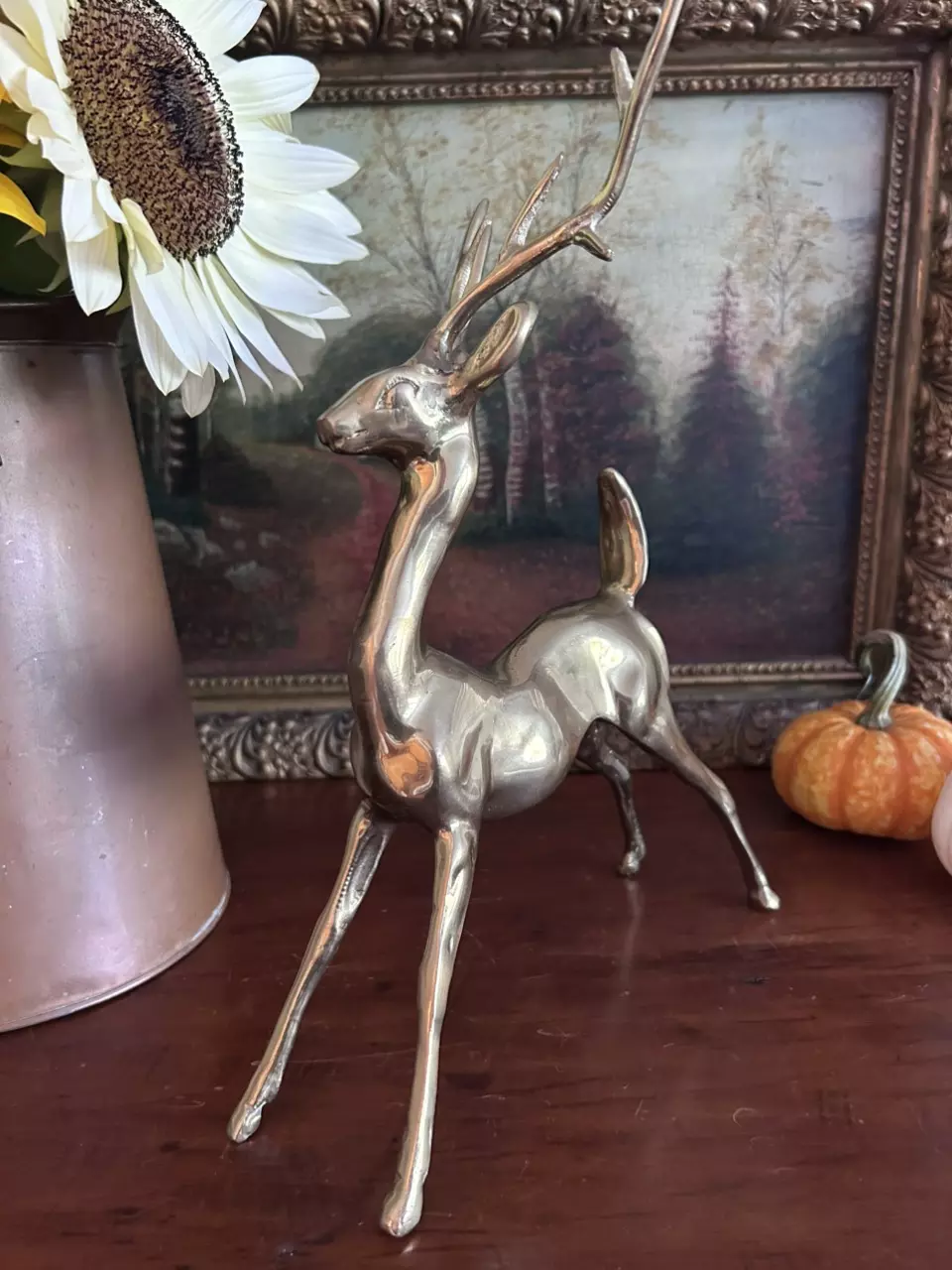 plant/Large Brass Unique Leaning Stag-1