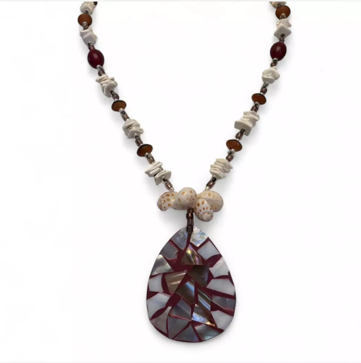 plant/mother of pearl mosaic necklace-0