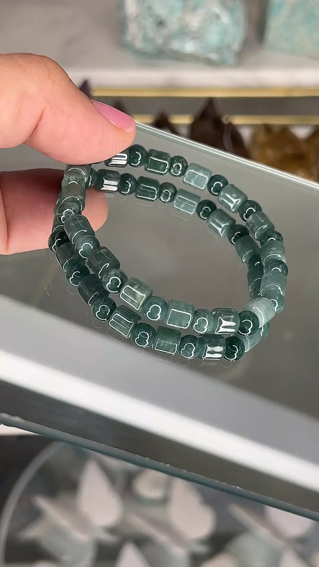 plant/6 mm Mixed barrel Guatemalan Jade Bracelet-0