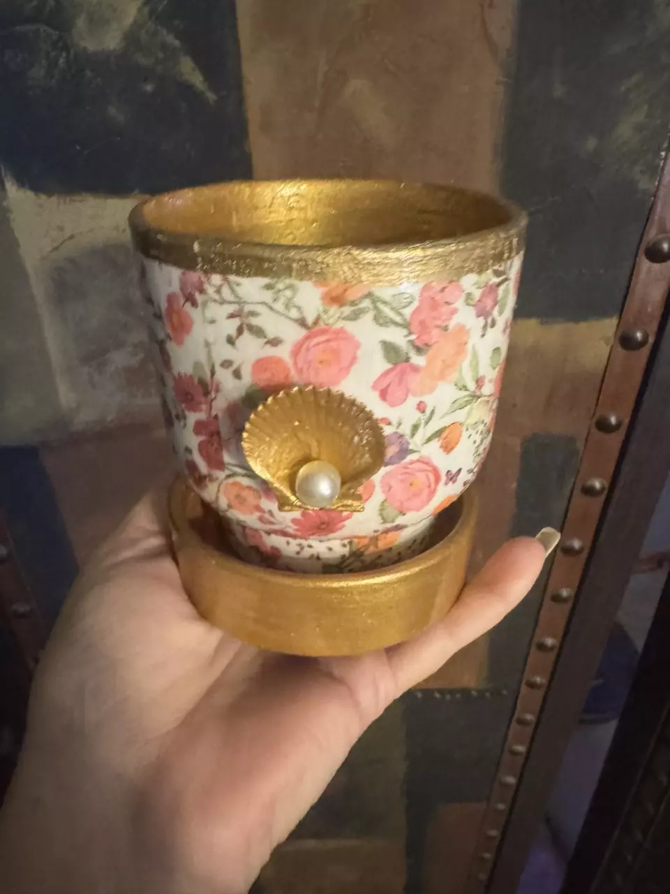 plant/Hand painted and decoupage 3.5” Terra cotta pot-0