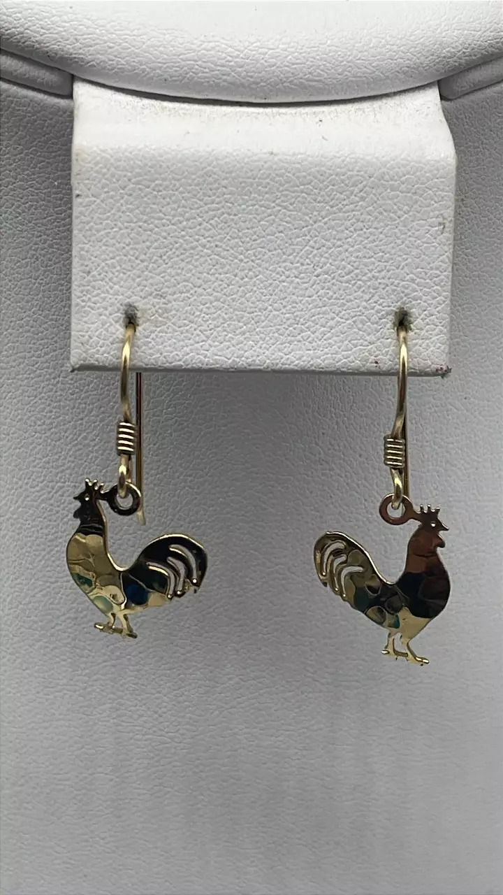 plant/Signed gold tone Rooster earrings-0