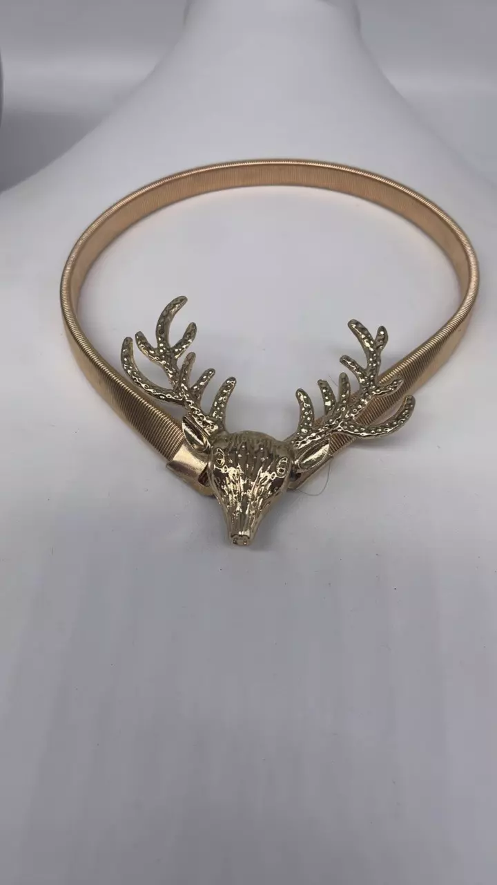 plant/Gold tone deer omega necklace-0