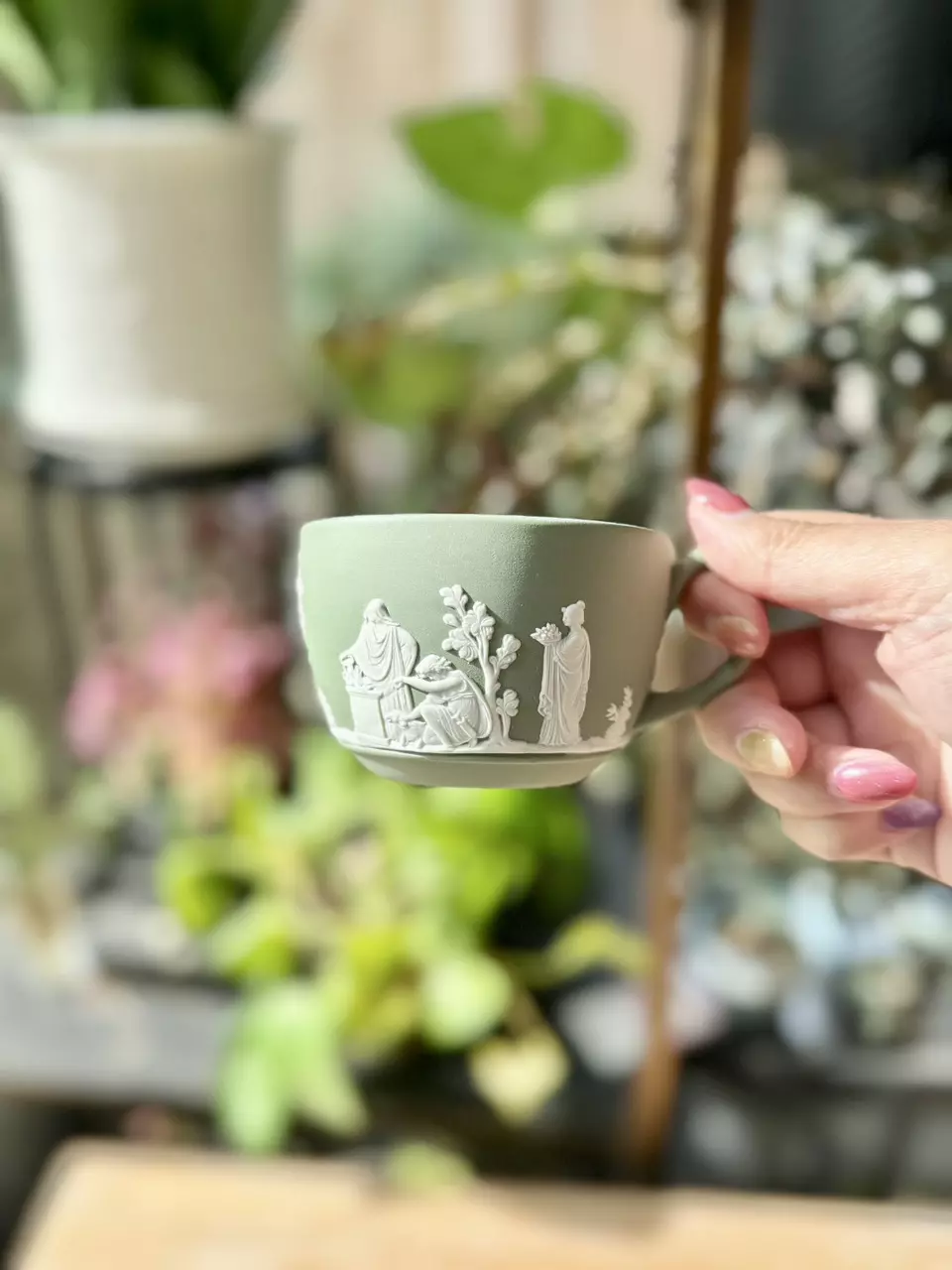 plant/Sage Green Teacup and Saucer - glazed-1