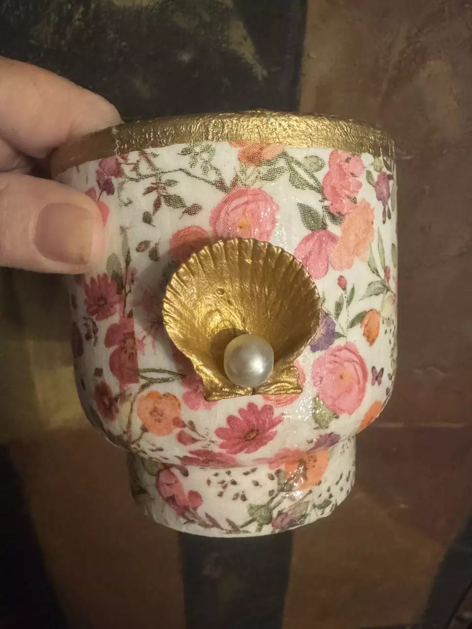 plant/Hand painted and decoupage 3.5” Terra cotta pot-1