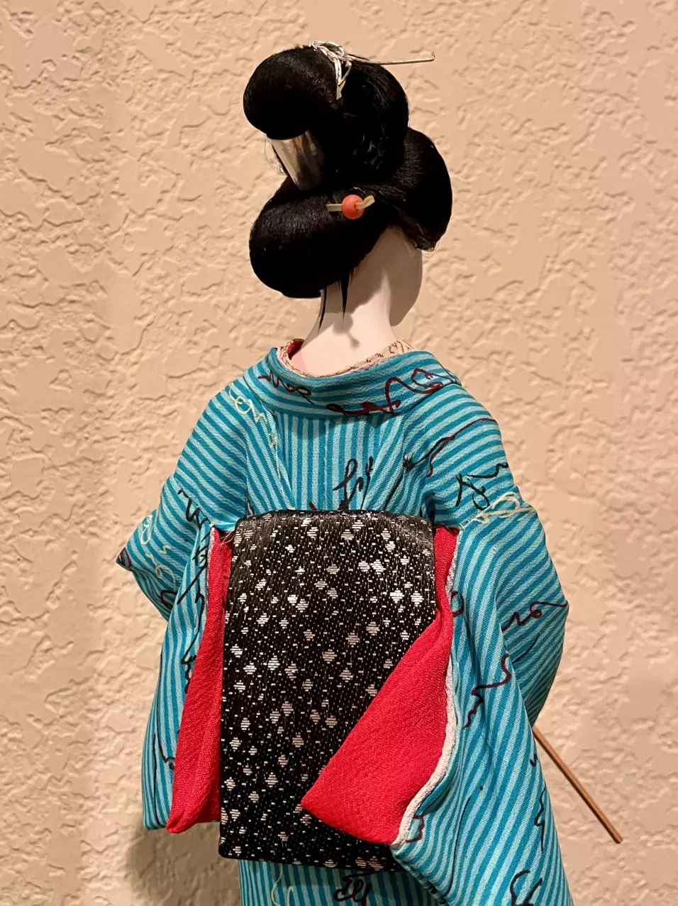 plant/Striking Blue Vintage Japanese Kimono Geisha Doll 14" Nishi-1