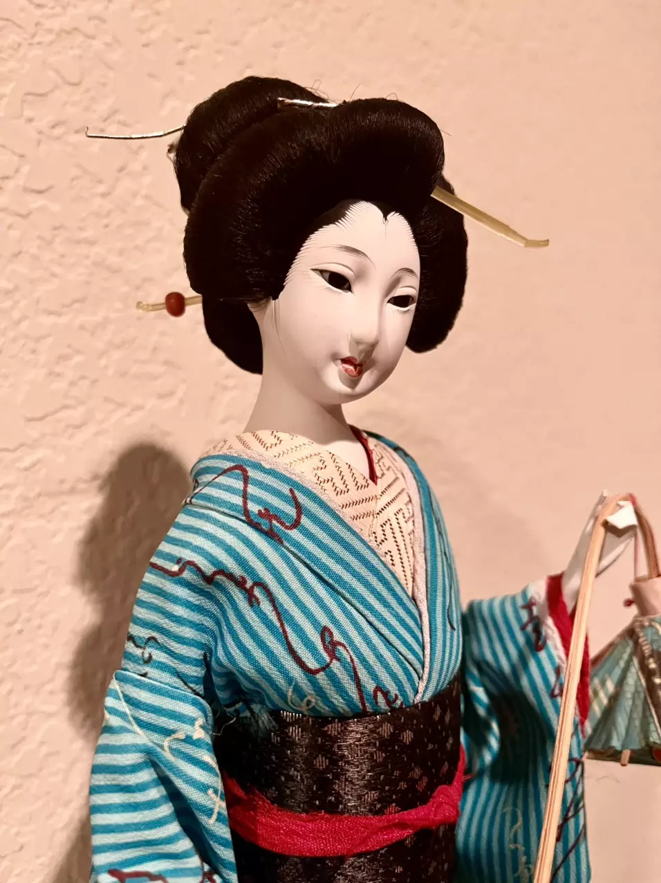 plant/Striking Blue Vintage Japanese Kimono Geisha Doll 14" Nishi-4