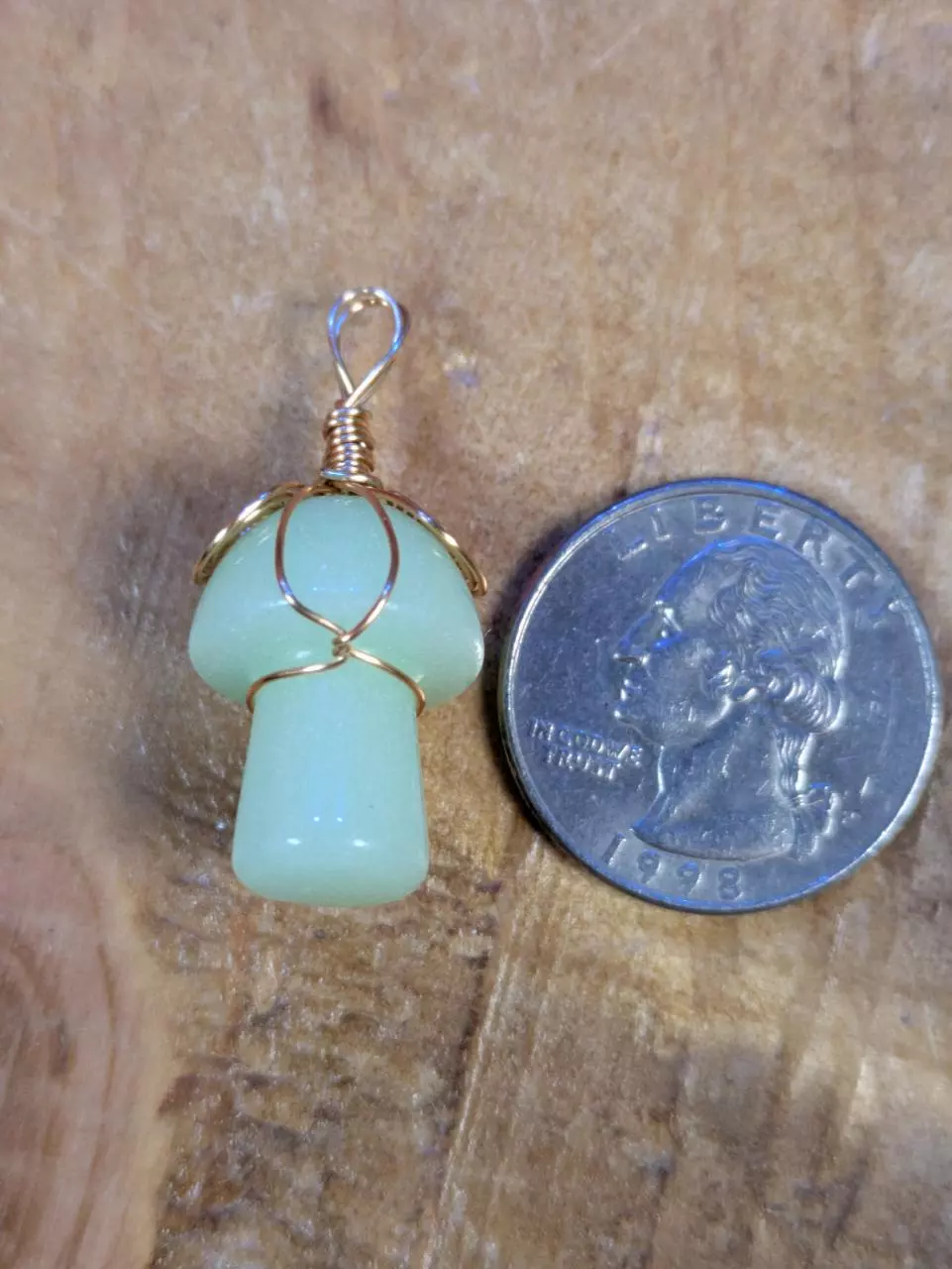 plant/#12112 Wire Wrapped UV/Glow Resin Mushroom Pendant-1