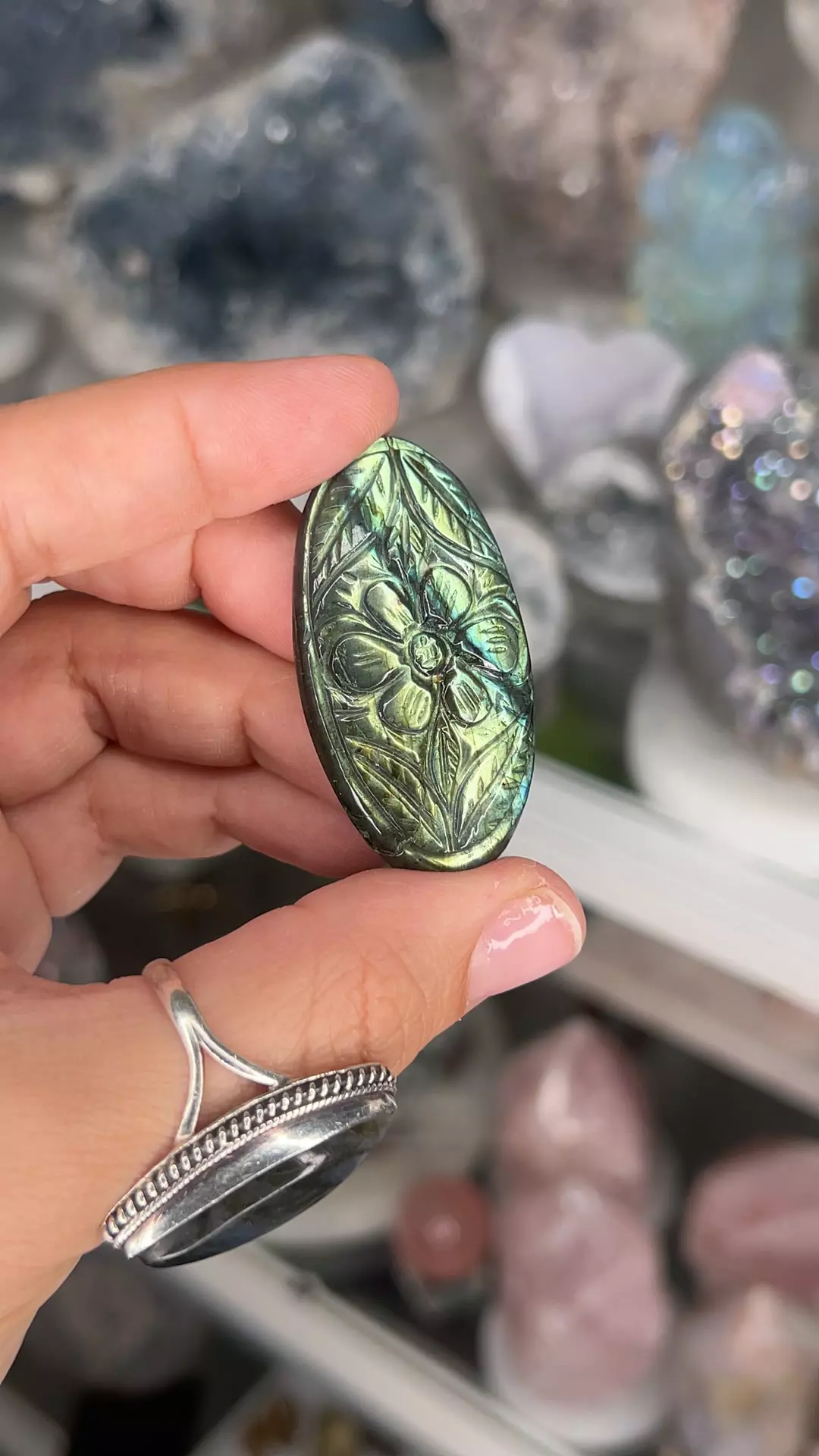 plant/Hand Carved Labradorite Flower 40L-0