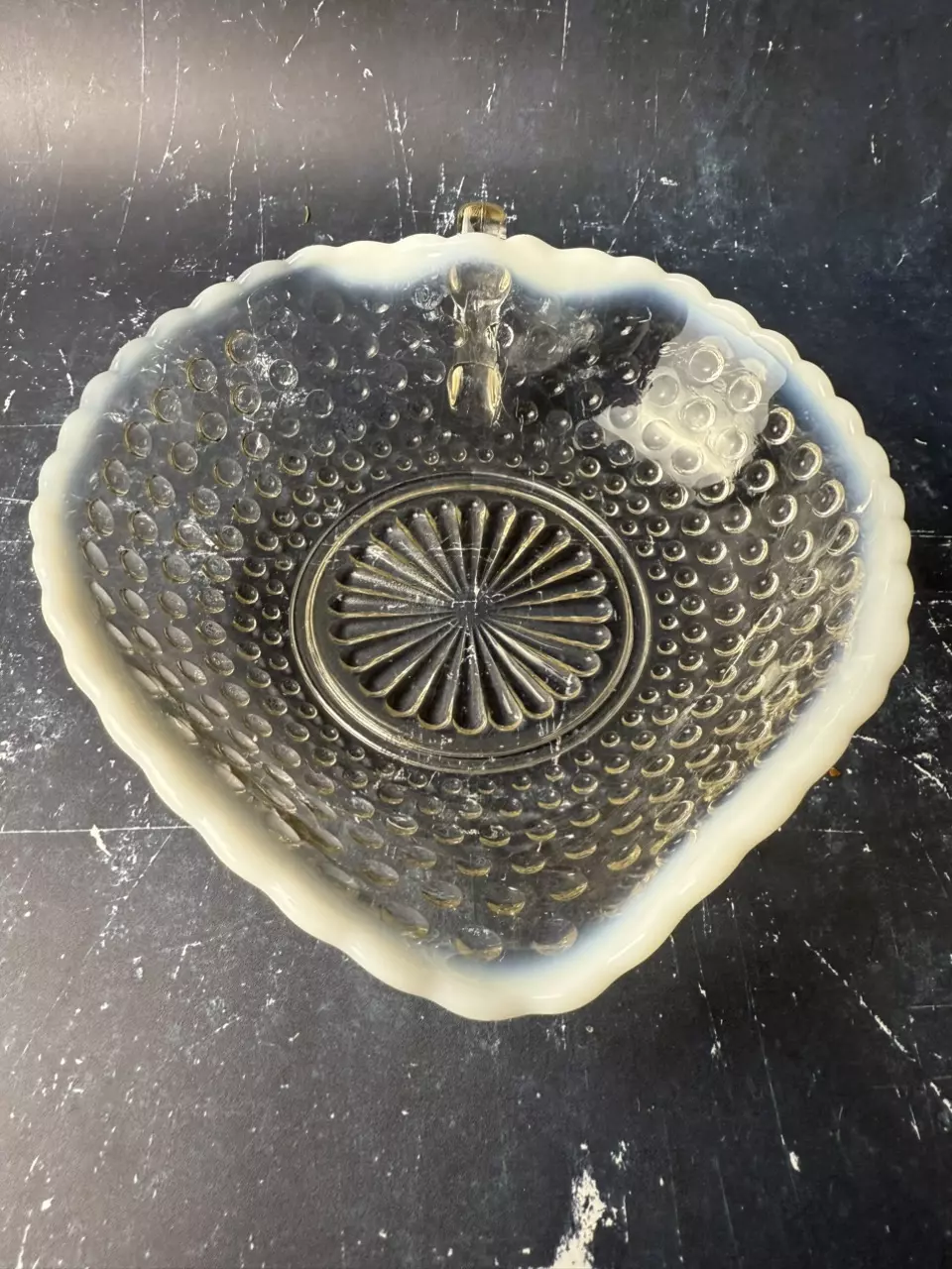 plant/Fenton Hobnail Heart Dish with Handle w/ hand made soap-0