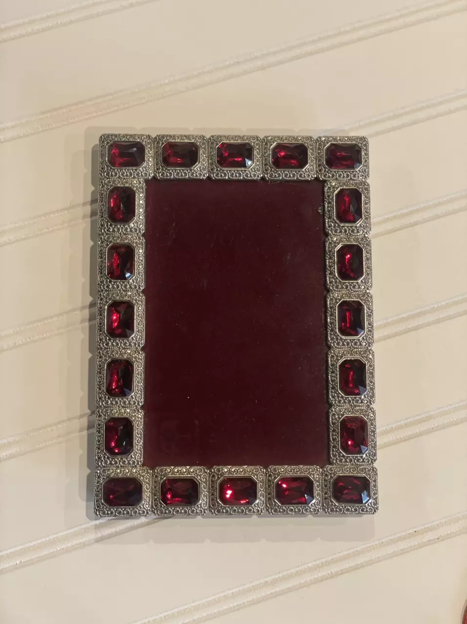 plant/Silver toned frame with red jewels-0