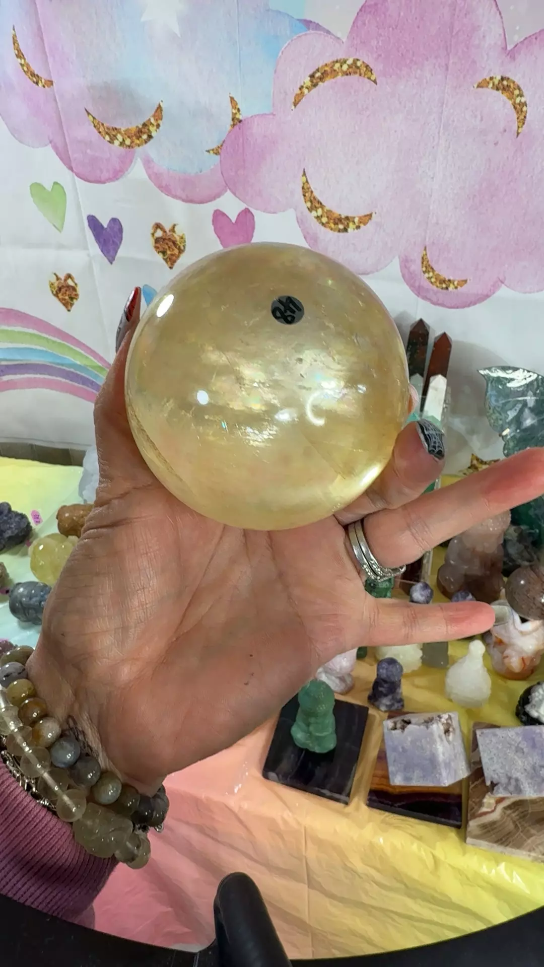 plant/Rainbow honey calcite sphere-0