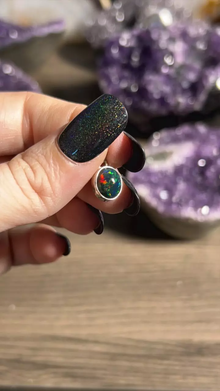 plant/Black Ethiopian Opal Pendant .925 ss-0