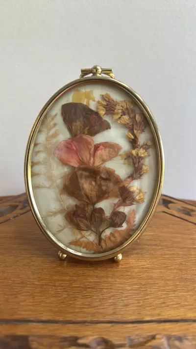 plant/pressed dried flowers in brass frame-0-thumbnail