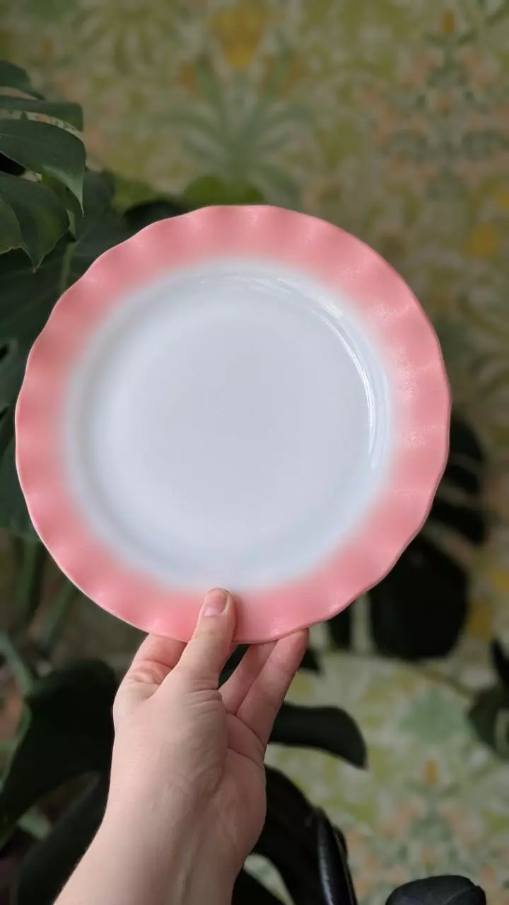 plant/hazel atlas crinoline pink ruffled edge plate - 3 available-0