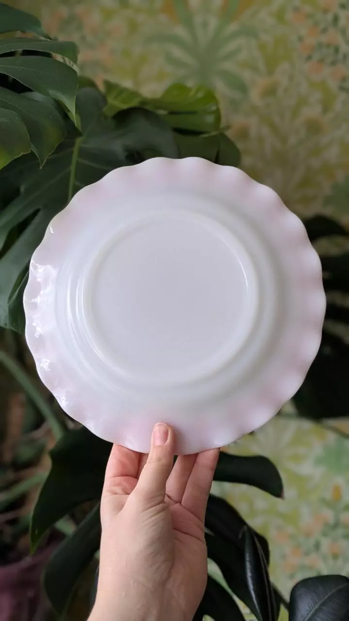 plant/hazel atlas crinoline pink ruffled edge plate - 3 available-1