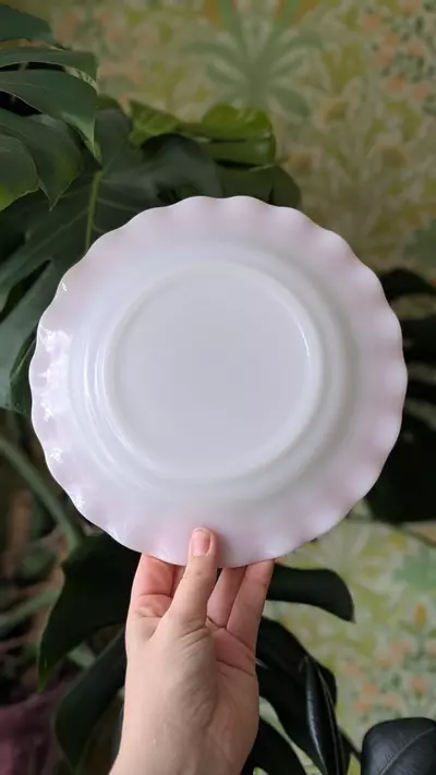plant/hazel atlas crinoline pink ruffled edge plate - 3 available-1-thumbnail