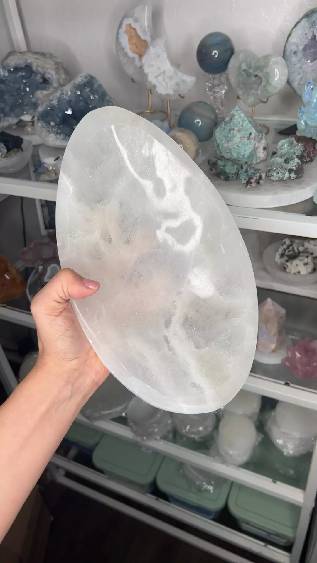 plant/12inch Selenite Oval Bowl $60-0