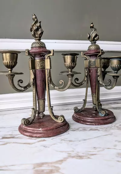 plant/Antique 19th c. French Bronze & Marble candelabras-0-thumbnail