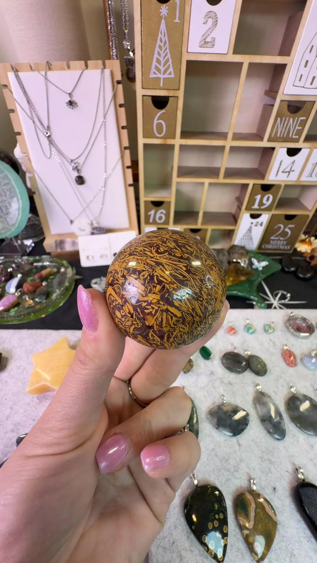 plant/46mm calligraphy stone sphere-0