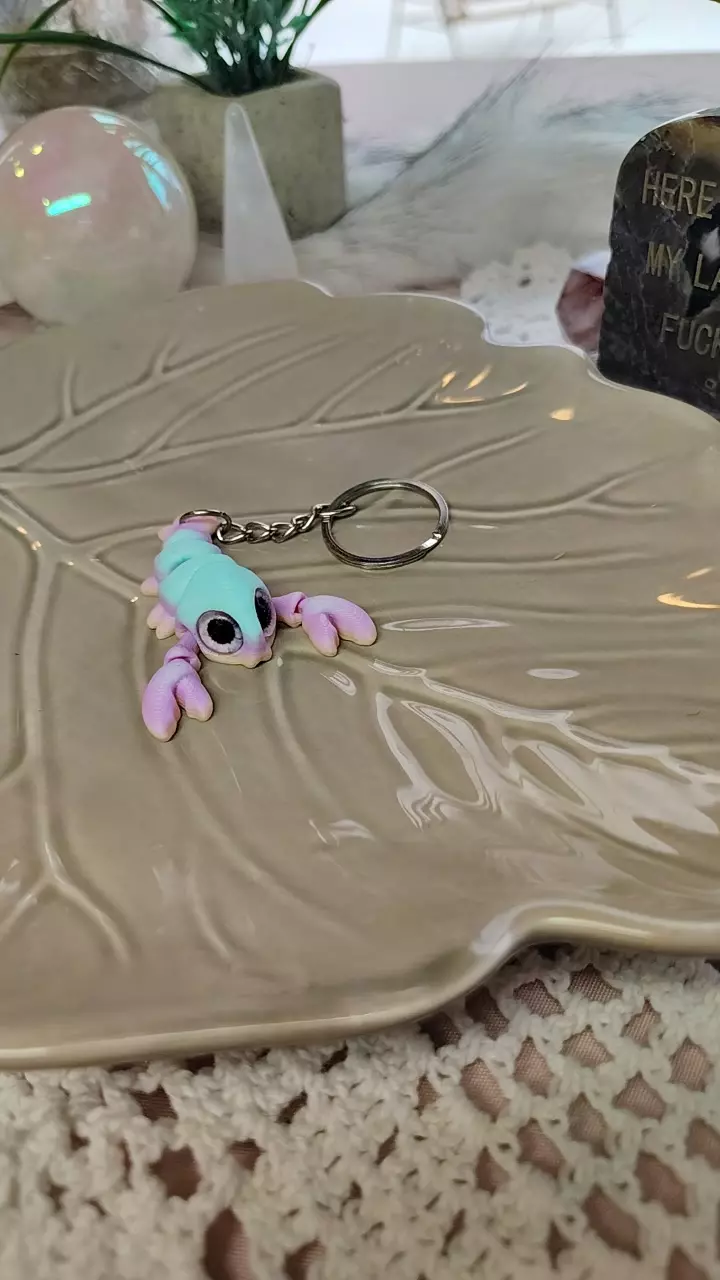 plant/minty green pink yellow lobster keychain-0