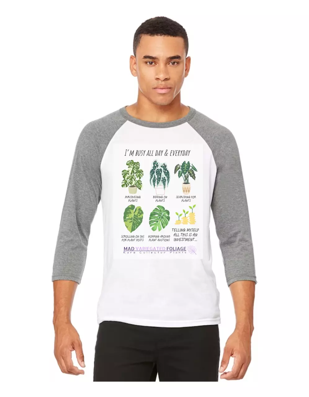 plant/♥️Baseball T-shirt Light Heather Gray/RED 3/4th sleeves Size M♥️-2