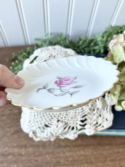 plant/Limoges trinket tray- pink rose- 4 1/2”-1-thumbnail