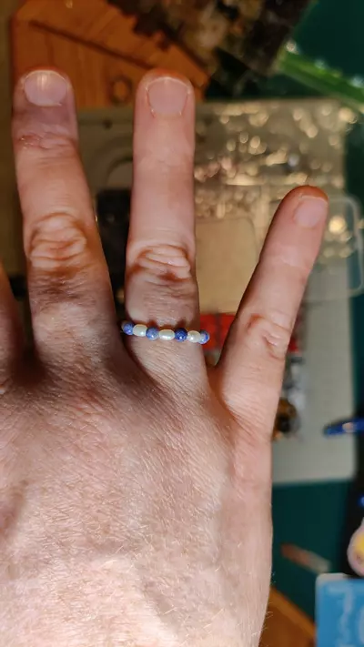 plant/Sodalite and Seed Pearl Stretch Ring (Sz 9)-0-thumbnail